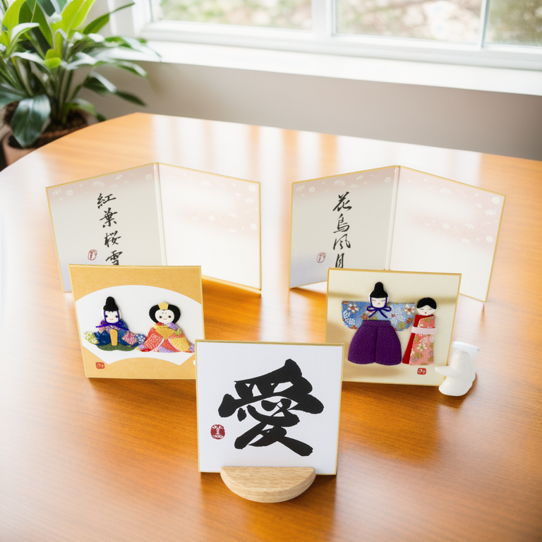 Bundled Product: Themed "Love" - Shodo and Raised Cloth Artwork, Design 3