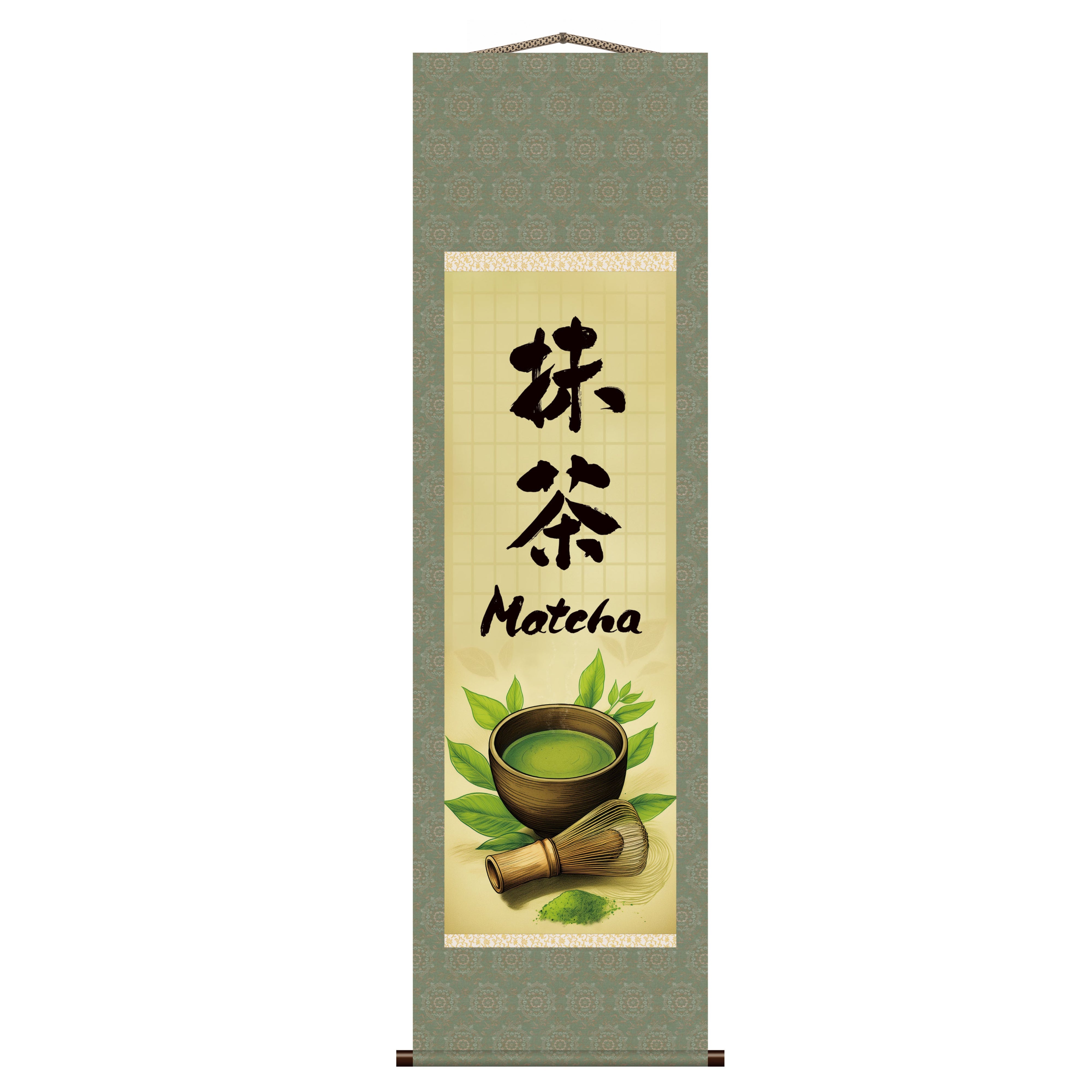 Pendurador de Parede Kakemono de Matcha Japonês – Batedor de Matcha e Cerimônia do Chá 