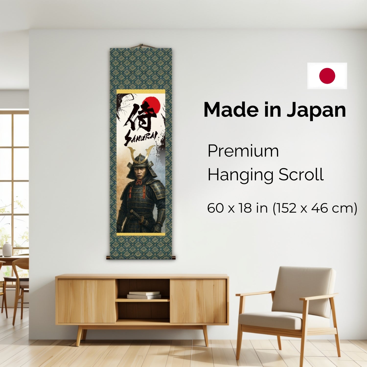 Japanisches Samurai Kakemono Wandbild – Stehender Samurai in Rüstung 