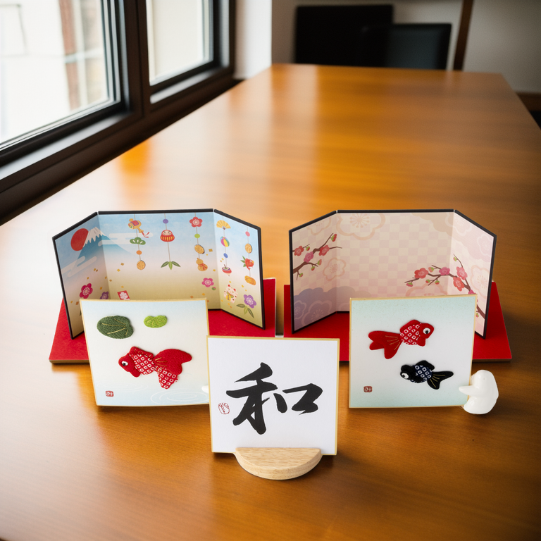 Bundled Product: Themed "Amicable" - Shodo and Raised Cloth Artwork, Design 1