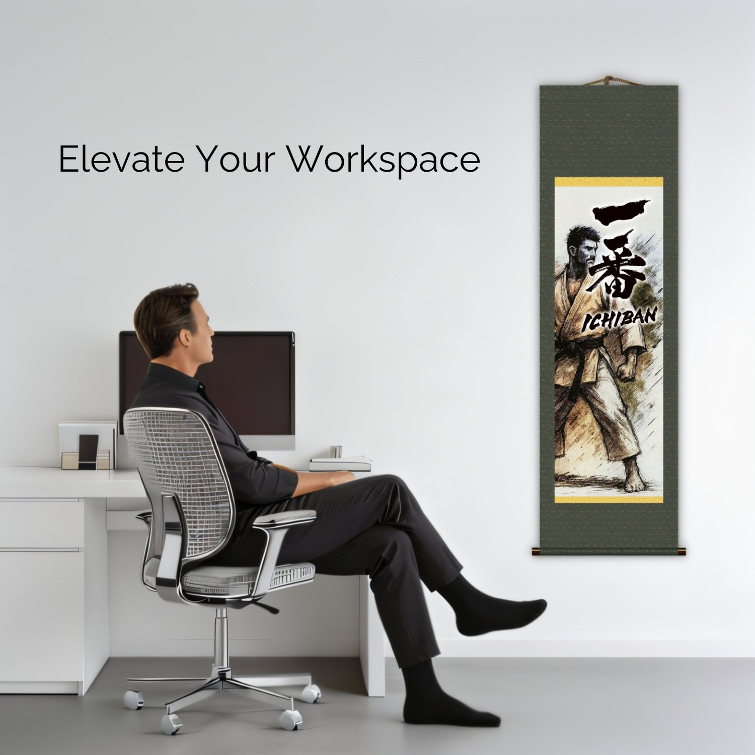 Japanische Kampfkünste Ichiban Kakemono Wandrolle – Illustration des schwarzen Gürtels 