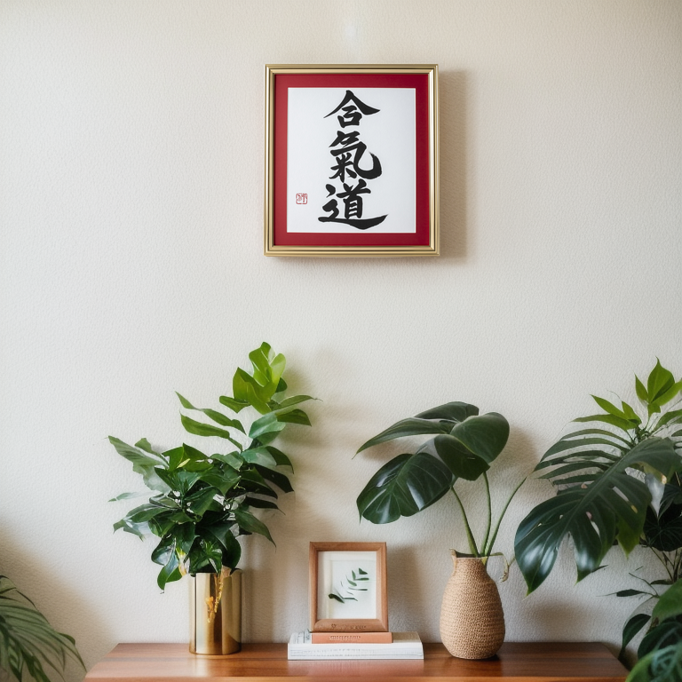 Spirit of "Aikido" - Gold Frame with Red Mat (Free Shipping)