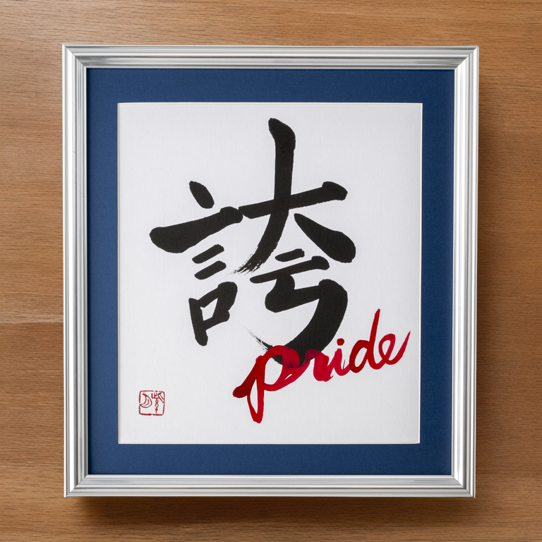 Hokori "Pride" in Japanese - Silver Frame with Blue Mat (Free Shipping)