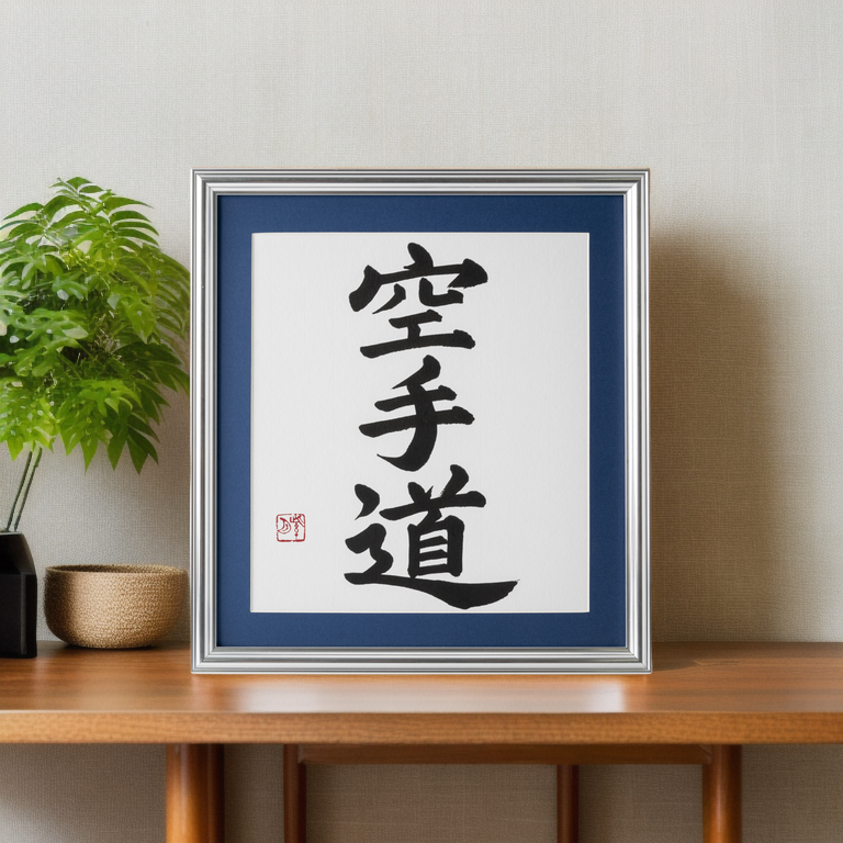 Spirit of "Karate-do" - Silver Frame with Blue Mat (Free Shipping)