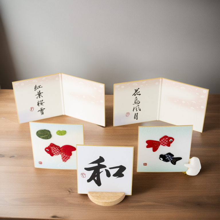 Bundled Product: Themed "Amicable" - Shodo and Raised Cloth Artwork, Design 3