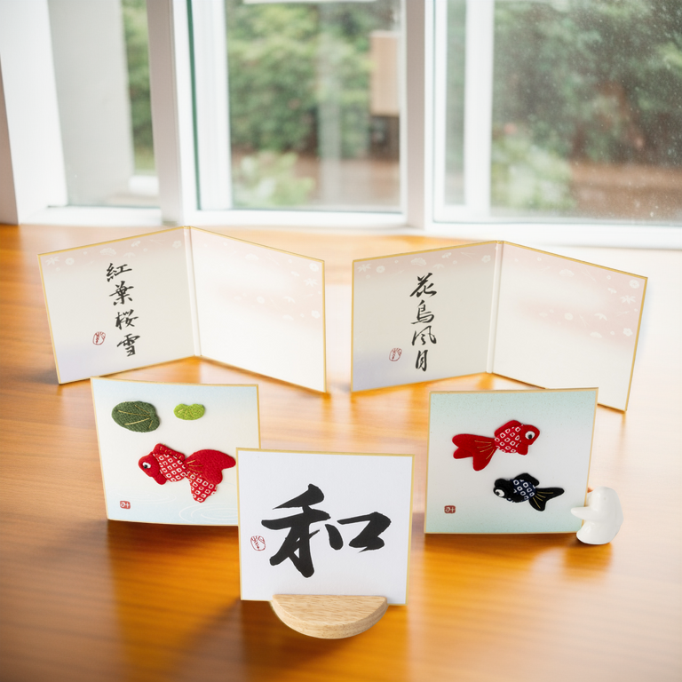 Bundled Product: Themed "Amicable" - Shodo and Raised Cloth Artwork, Design 3