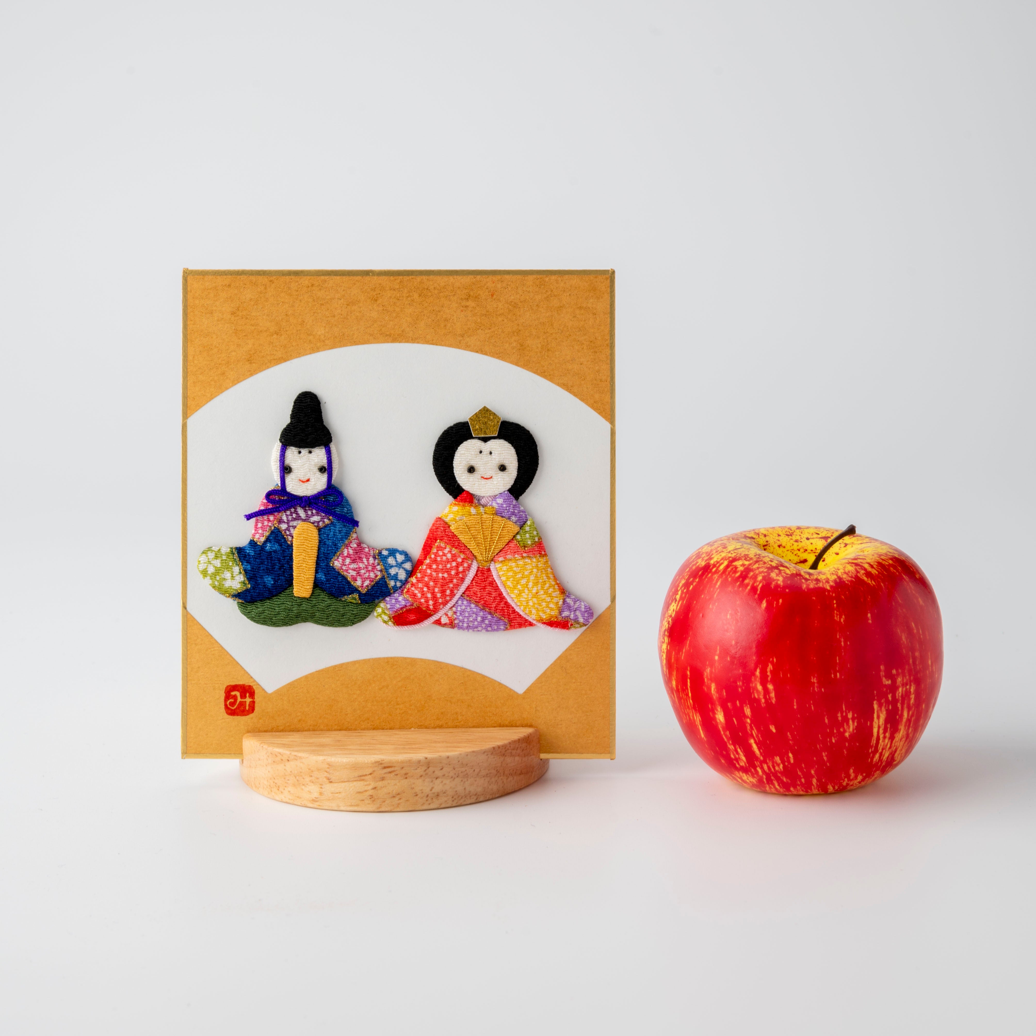 Hina Matsuri - Raised Cloth Artwork, Includes a Wooden Stand