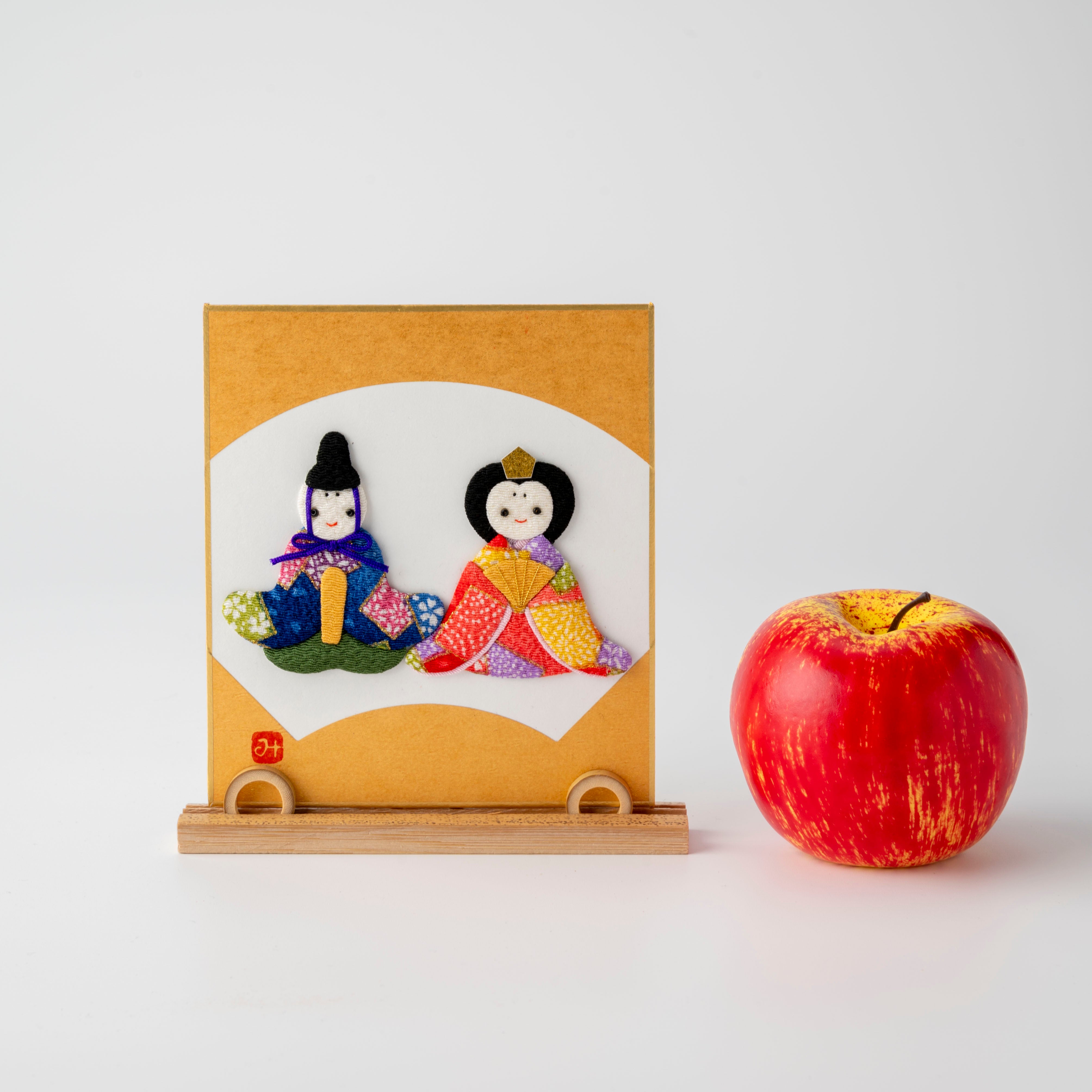 Hina Matsuri - Raised Cloth Artwork, Includes a Bamboo Stand