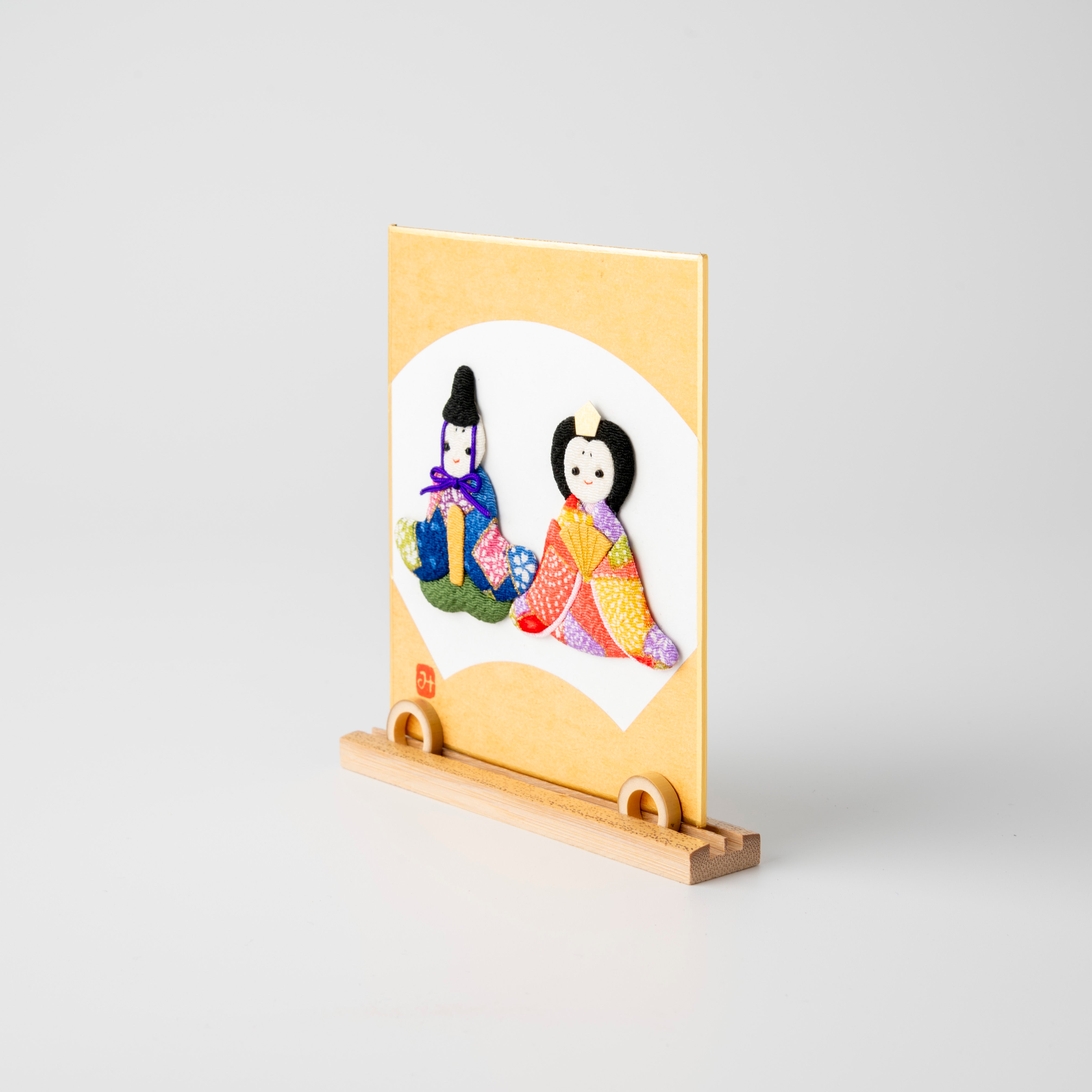 Hina Matsuri - Raised Cloth Artwork, Includes a Bamboo Stand