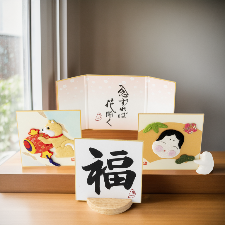 Bundled Product: Themed "Good Fortune" - Shodo and Raised Cloth Artwork, Design 2