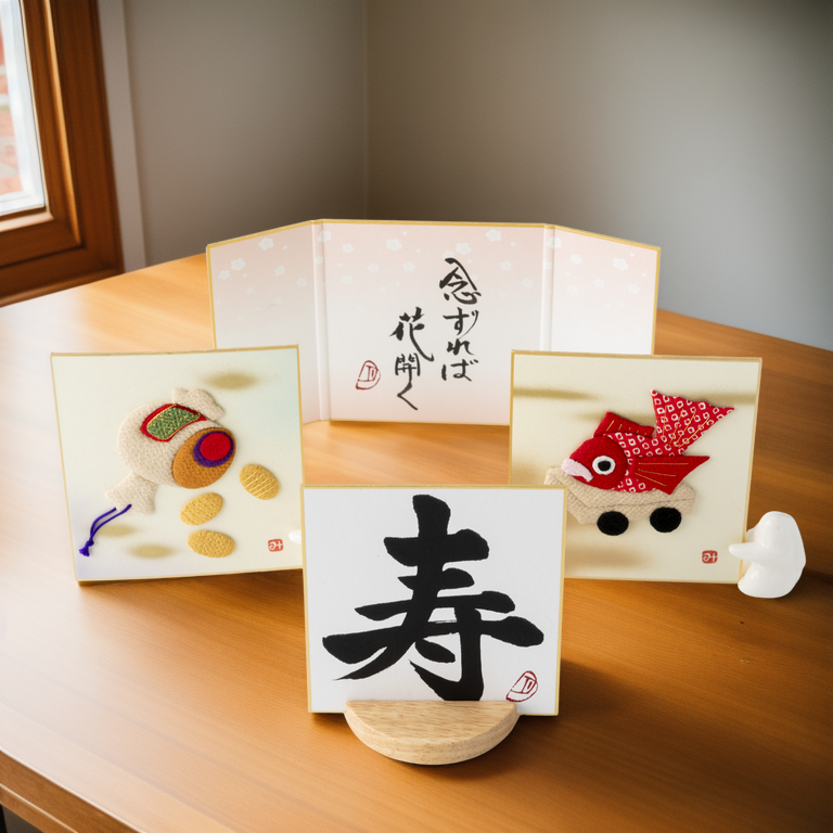 Bundled Product: Themed "Celebration" - Shodo and Raised Cloth Artwork, Design 2