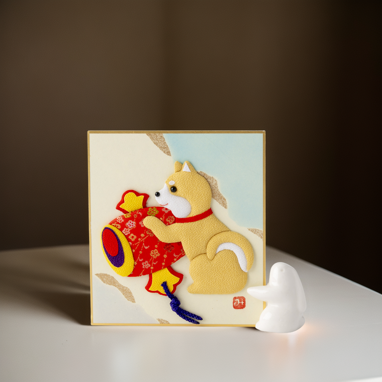 A Dog with a Magic Mallet - Raised Cloth Artwork, Includes a Rabbit Stand