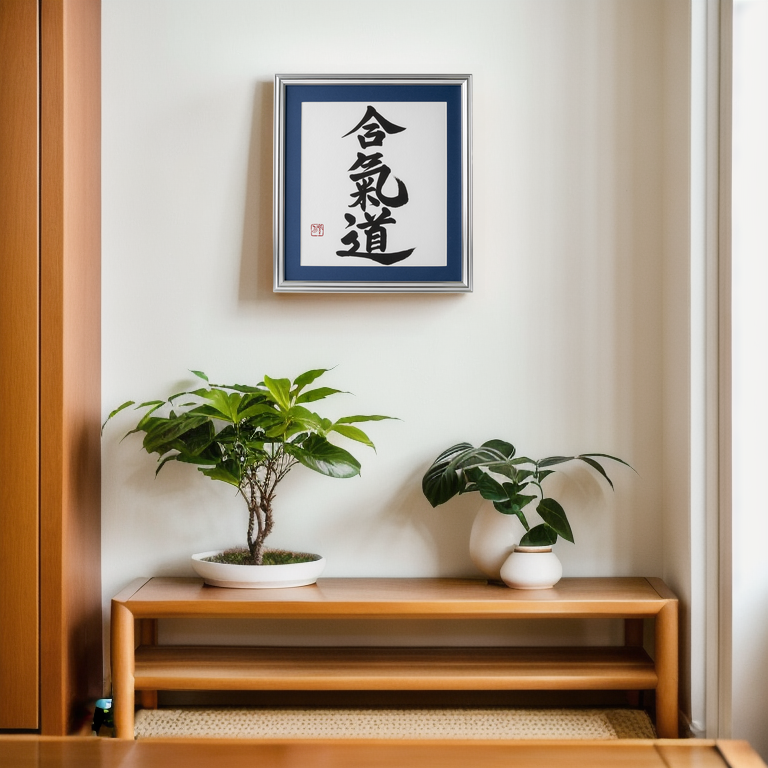 Spirit of "Aikido" - Silver Frame with Blue Mat (Free Shipping)