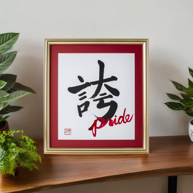 Hokori "Pride" in Japanese - Gold Frame with Red Mat (Free Shipping)