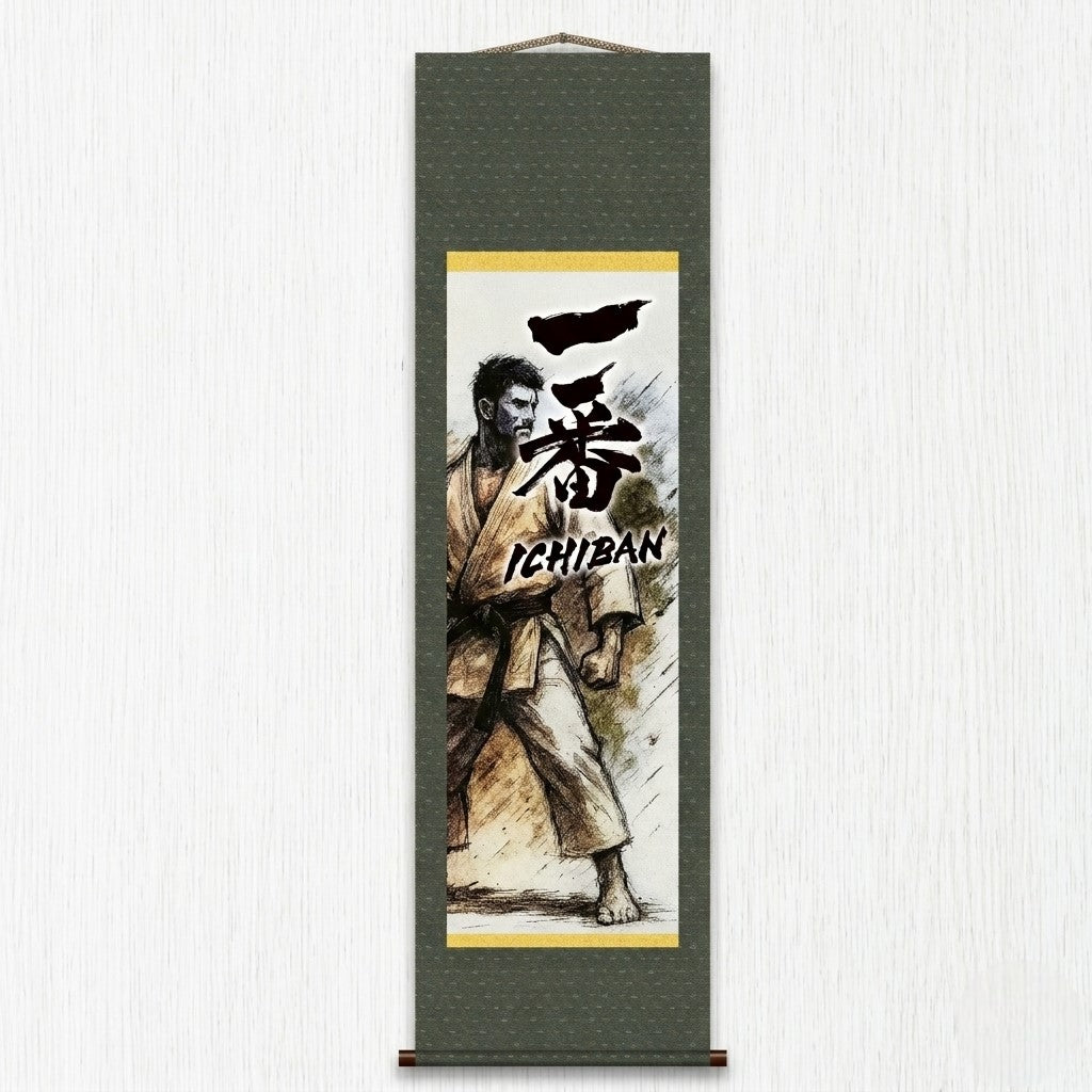 Japanese Martial Arts Ichiban Kakemono Wall Scroll – Black Belt Illustration
