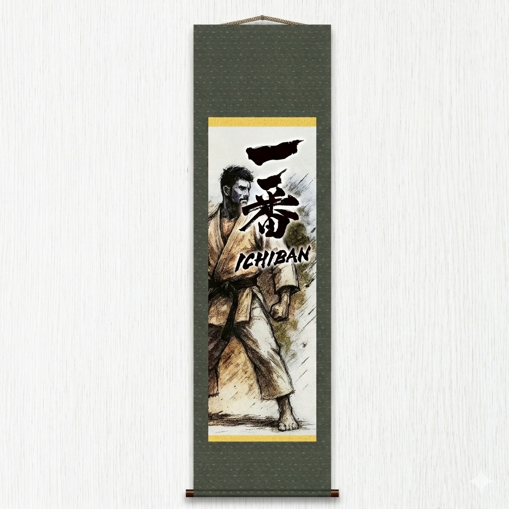 Japanese Martial Arts Ichiban Kakemono Wall Scroll – Black Belt Illustration